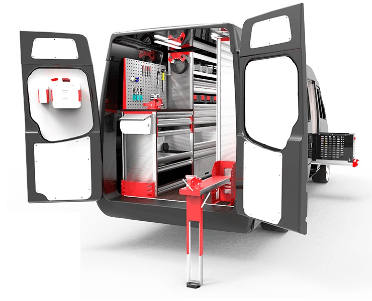 Bedrijfswagen inrichting in grote bestelbus